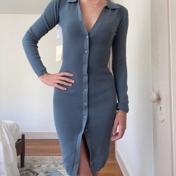 Aritzia (Wilfred) Slate Blue Long Sleeve Button Up Dress - Picture 1 of 5
